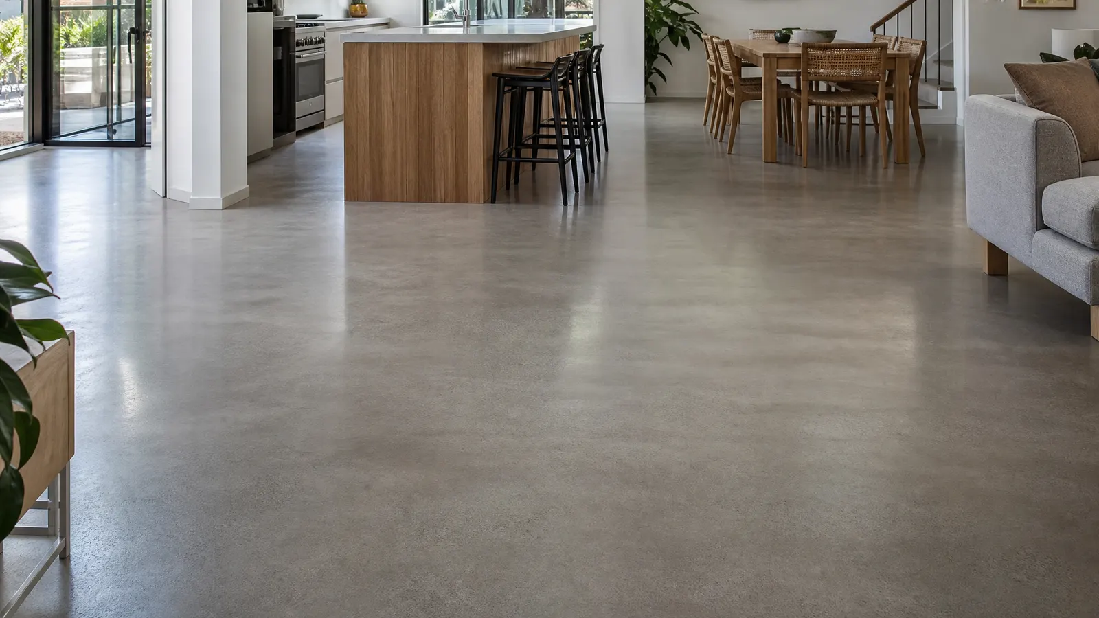 Grind and seal concrete floor with satin finish in a Gold Coast residential garage showing clean uniform appearance